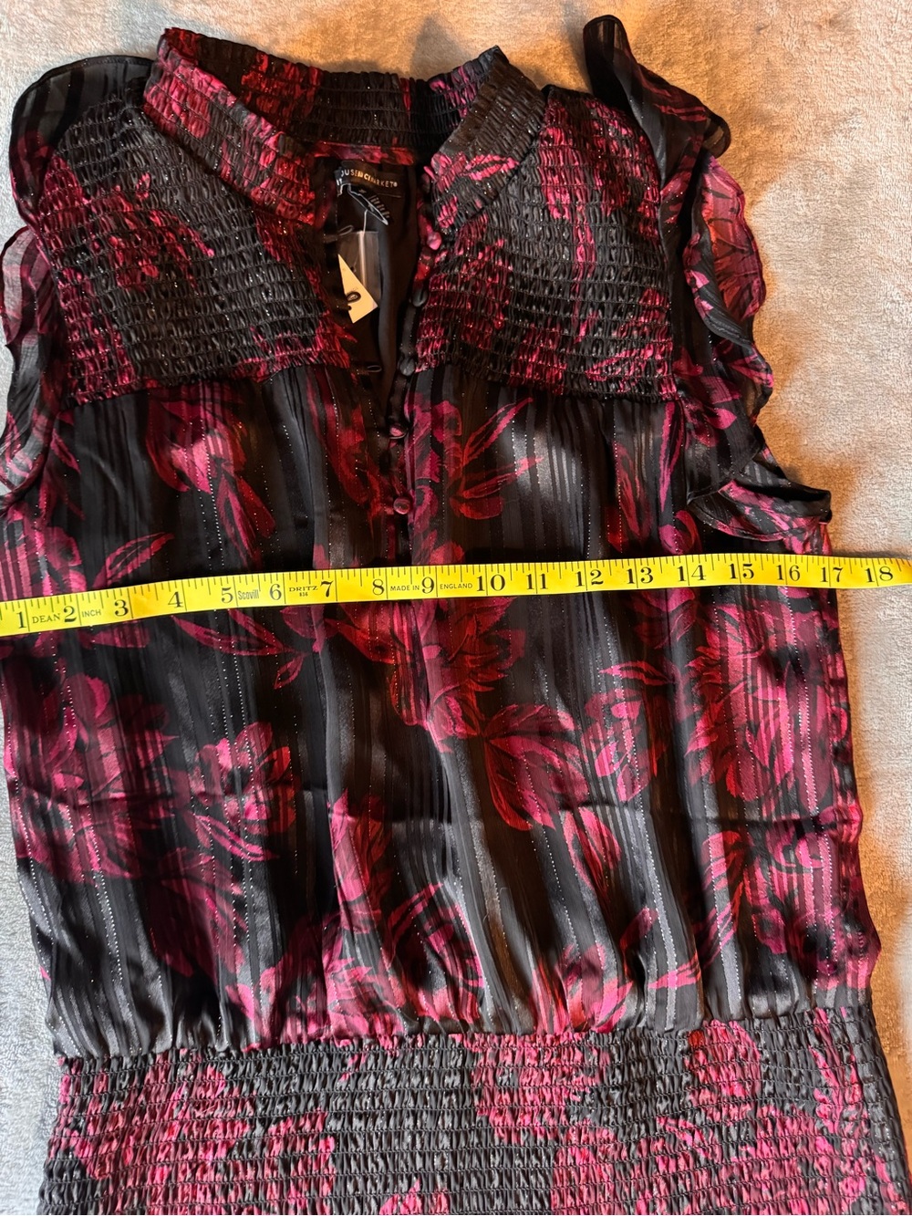White House Black Market Black Midi Dress with Magenta Floral Print - Picture 8 of 14